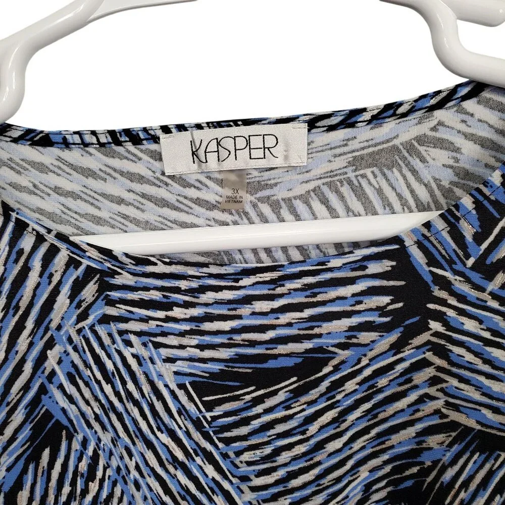 Kasper 3X Blouse Pullover Abstract Swirl Bell Sleeve Stretch Dressy Event Silver - Picture 4 of 13